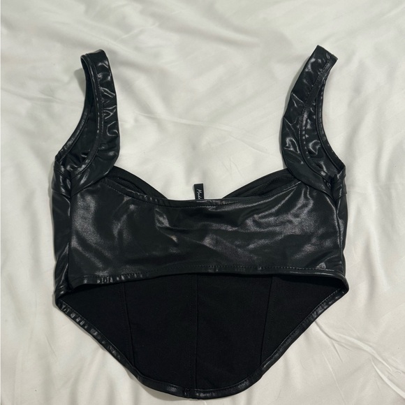 ASYOU Wet Look Corset Top in Black - Picture 4 of 6